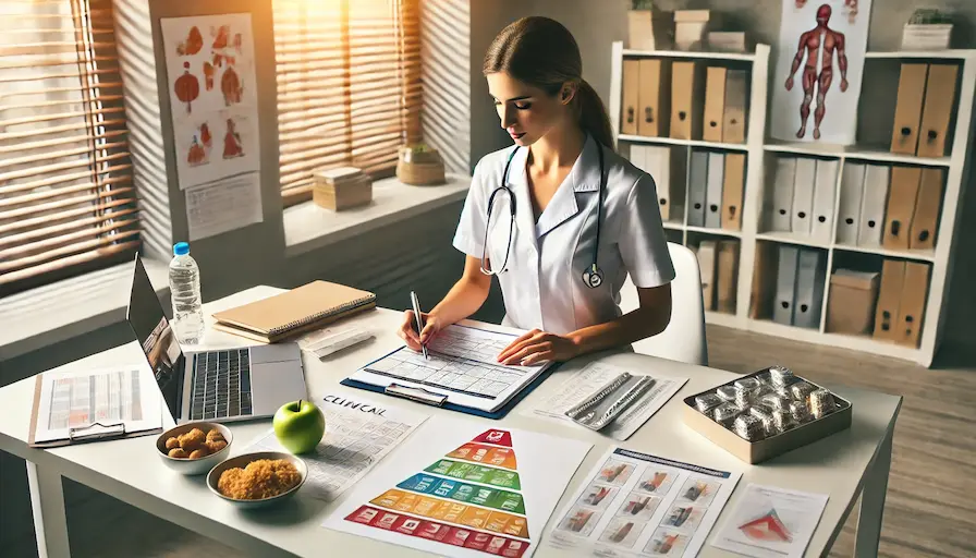 Specjalista dietetyk kliniczny w trakcie pracy z planem żywieniowym
